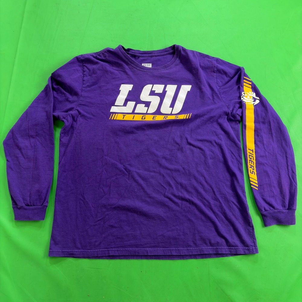 LSU Tigers T-Shirt Mens L Purple/Gold Graphic Long Sleeve Logo Spellout Tee NCAA